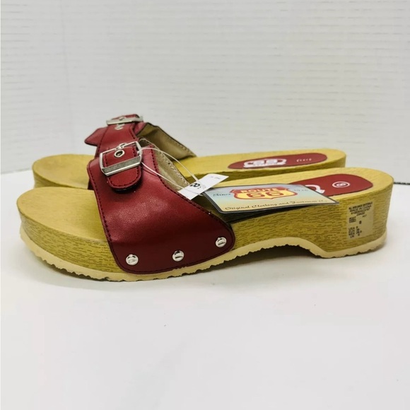 Route 66 Red Single Strappy Slip On Wooden Sandals, Size 8 Chunky Boho - Picture 3 of 6